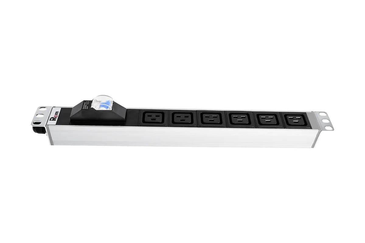 Блок розеток Rem-16 с авт. 16А, 6 IEC 60320 C19, 16A, алюм., 19", колодка