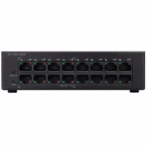 Коммутатор Cisco SF110D-16HP SF110D-16HP-EU (100 Base-TX (100 мбит/с), Без SFP портов)