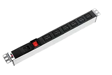 Блок розеток Rem-16 с выкл., 6 IEC 60320 C19, вход IEC 60320 C20, 16A, алюм., 19"