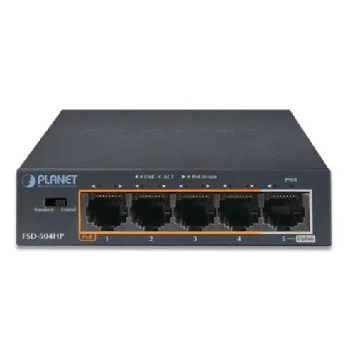 Коммутатор Planet FSD-504HP (100 Base-TX (100 мбит/с), Без SFP портов)