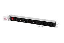 Блок розеток Rem-10 без шнура с выкл., 5 Sсhuko, 5 IEC 60320 C13, вход IEC 60320 C14, 10A, алюм., 19