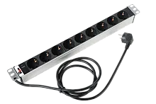 Блок розеток Rem-16 с инд., 9 Schuko, 16A, алюм., 19", шнур 3 м.