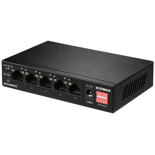 Коммутатор Edimax ES-5104PH V2 (100 Base-TX (100 мбит/с), Без SFP портов)