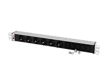 Блок розеток Rem-10 без шнура с инд., 6 Sсhuko, 5 IEC 60320 C13, вход IEC 60320 C14, 10A, алюм., 19"