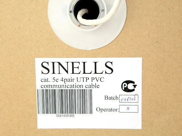 Кабель UTP CAT-5E 4 pr 25 AWG PVC, белый, 305 метров SINELLS