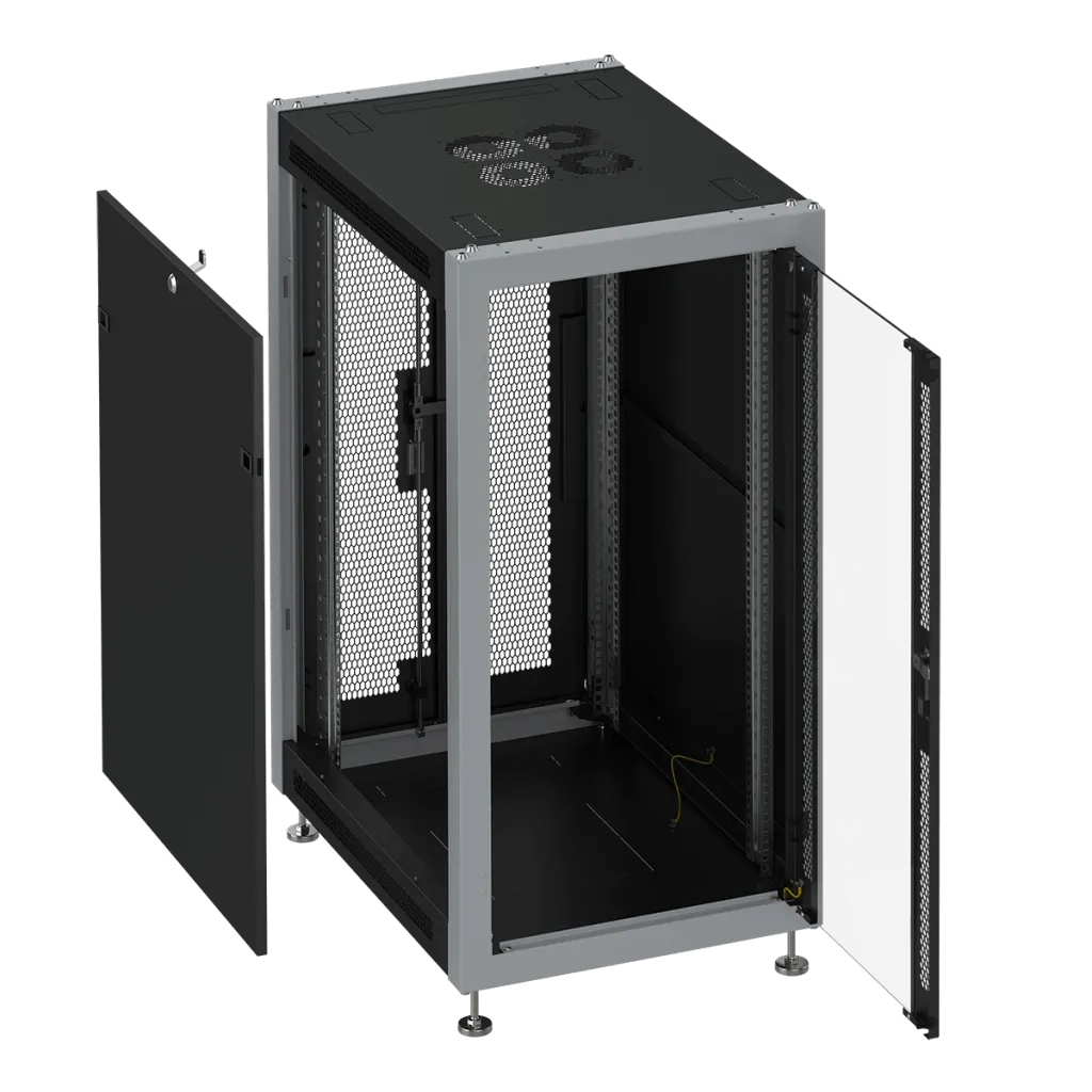 SYSMATRIX SL 6837.914 Шкаф монтажный телекоммуникационный 19" напольный 37U 600x800x1780mm (ШхГхВ) передняя дверь стекло, задняя дверь двустворчатая перфорация, поворотная ручка с замком, цвет черный (RAL 9004/RAL 7000)
