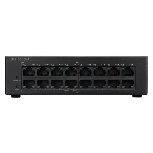 Коммутатор Cisco SF110D-16 SF110D-16-EU (100 Base-TX (100 мбит/с), Без SFP портов)