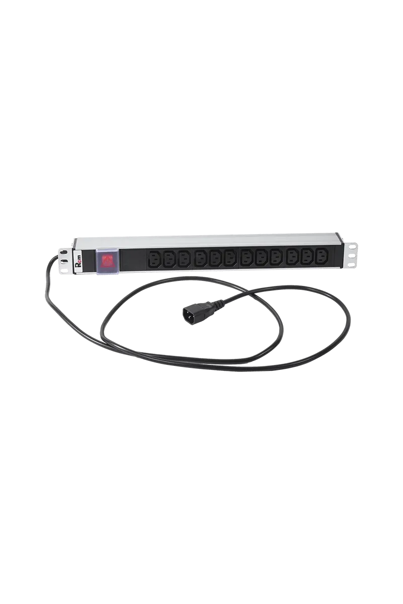 Блок розеток Rem-10 с выкл., 12 IEC 60320 C13, 10 A, алюм., 19", шнур 1.8 м. IEC 60320 C14